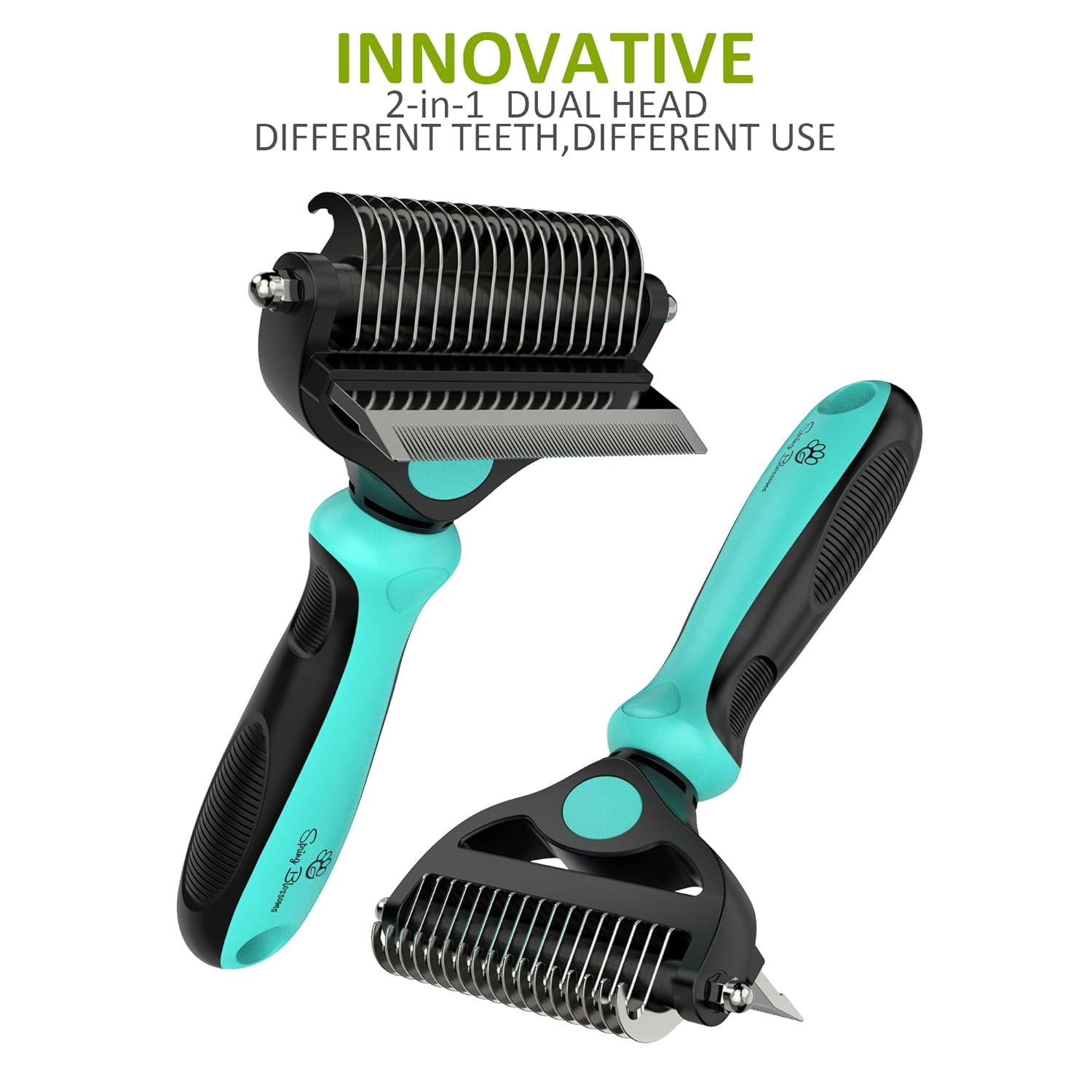 Spring Blossoms-2 in 1 Professional Grooming Rake for Cats & Dogs-Dematting Comb for Easy Mats & Tangles Removing,Hair Removal Cleaner for Pets(Cyan)