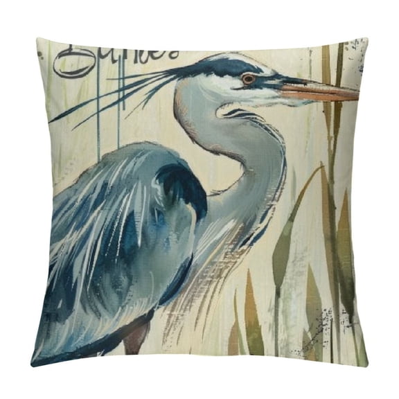 Hello Beach Decorative Throw Pillow Cover, Spring Blue Heron Bird Outdoor Pillowcase, Starfish Nautical Cushion Case Home Decor