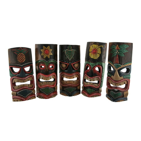 Set of 5 Polynesian Style Wooden Tiki Masks 10 in.