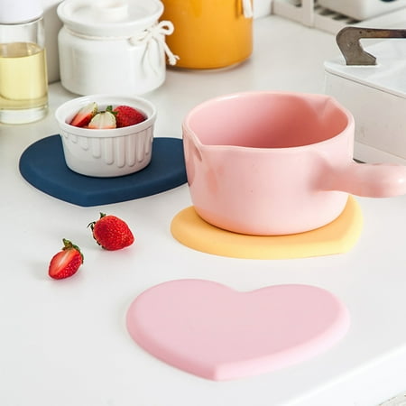 

MAX Pot Holder Large Size High Temperature Resistant Dishwasher Safe Non-slip Thicker Heat Insulation Silicone Love Heart Shaped Cup Dish Table Placemat Kitchen Supplies