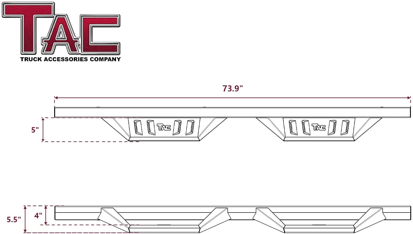 TAC Sidewinder Running Boards Fit 2007-2021 Toyota Tundra Double Cab 4” Drop Side Steps Nerf Bars Rock Slider Pickup Truck Fine Texture Black Off-Road Accessories (2pcs)