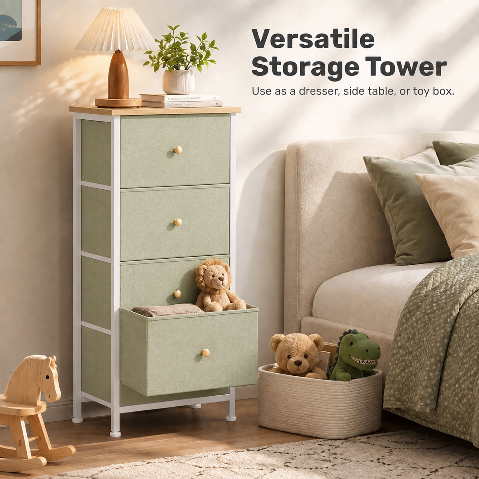 Alvantor Dresser Nightstand for Bedroom, 4-Drawer Fabric Dresser Storage Tower, Space-saving tower, Bedroom or closet use, Chest of drawers for small spaces