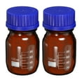 thumbnail image 1 of Uxcell Botella de Almacenamiento de Vidrio Graduada Ámbar de 100mL con Tapa Azul, Paquete de 2, 1 of 5