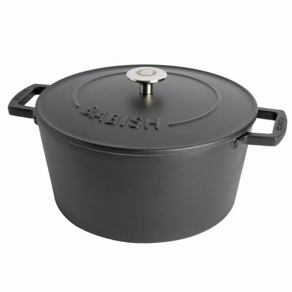Babish Round Enamel Cast Iron Dutch Oven w/Lid, 6-Quart, Matte Black