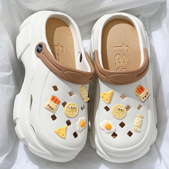 Cute Cat Hole Garden Shoes For Women Slippers QYCKABY 2024 Summer High-Heeled 8CM Thick Sole Soft Sandals Outdoor Beach Shoe DIY