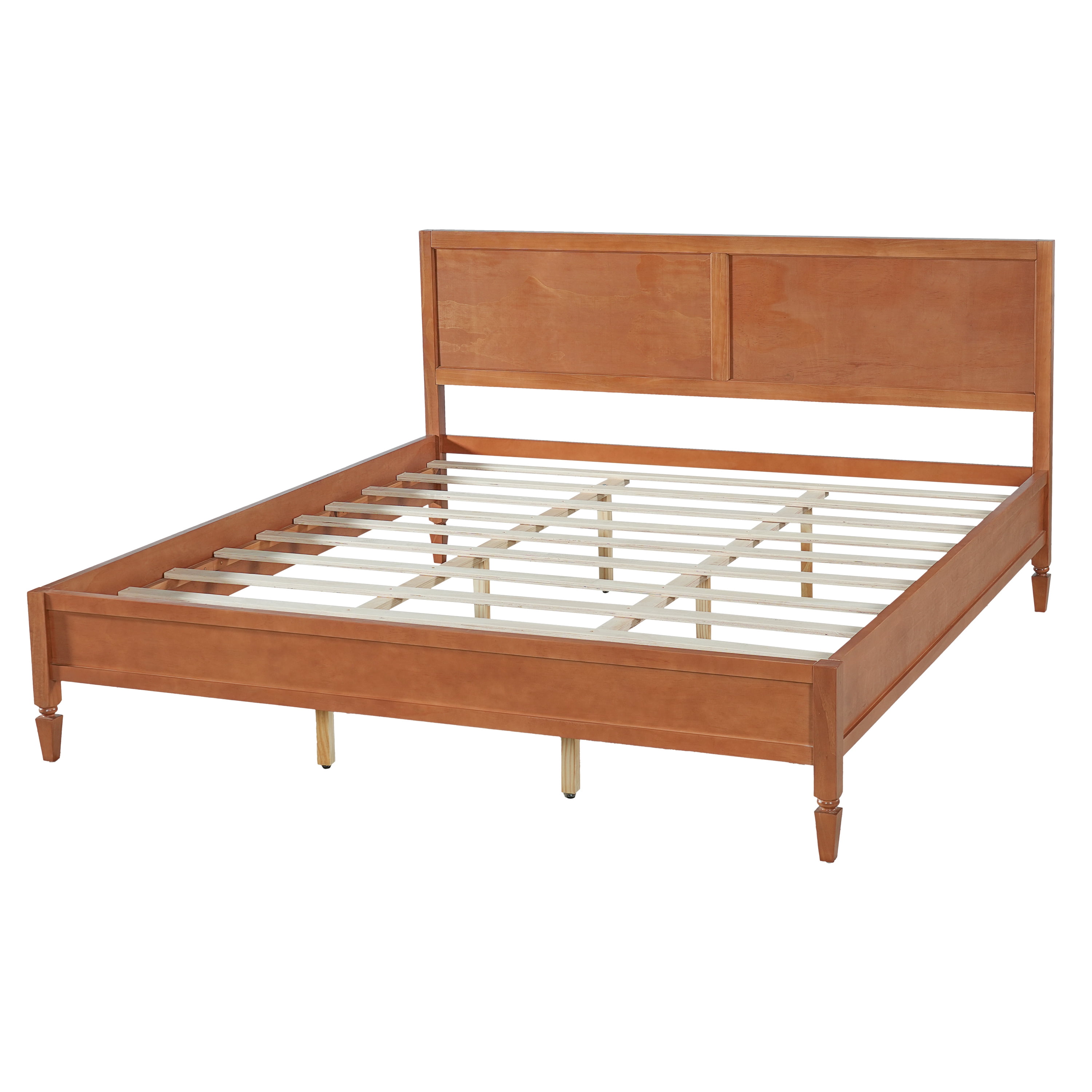 Euroco Wood King Size Platform Bed with Panel Headboard, No Box Spring Needed, Brown
