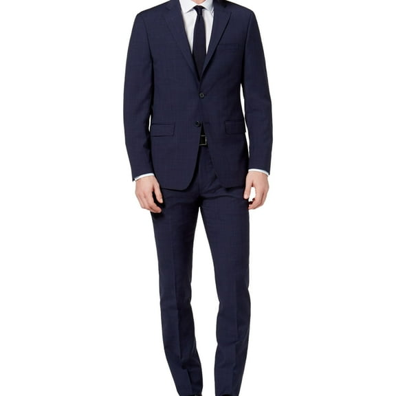 Calvin Klein Mens Plaid Formal Tuxedo, Blue, 46 Regular / 39W x UnfinishedL