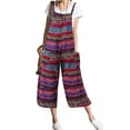 thumbnail image 1 of Julycc Womens Cotton Linen Striped Printed Wide Leg Jumpsuit Dungarees Bib Casual Overalls Pants, 1 of 4