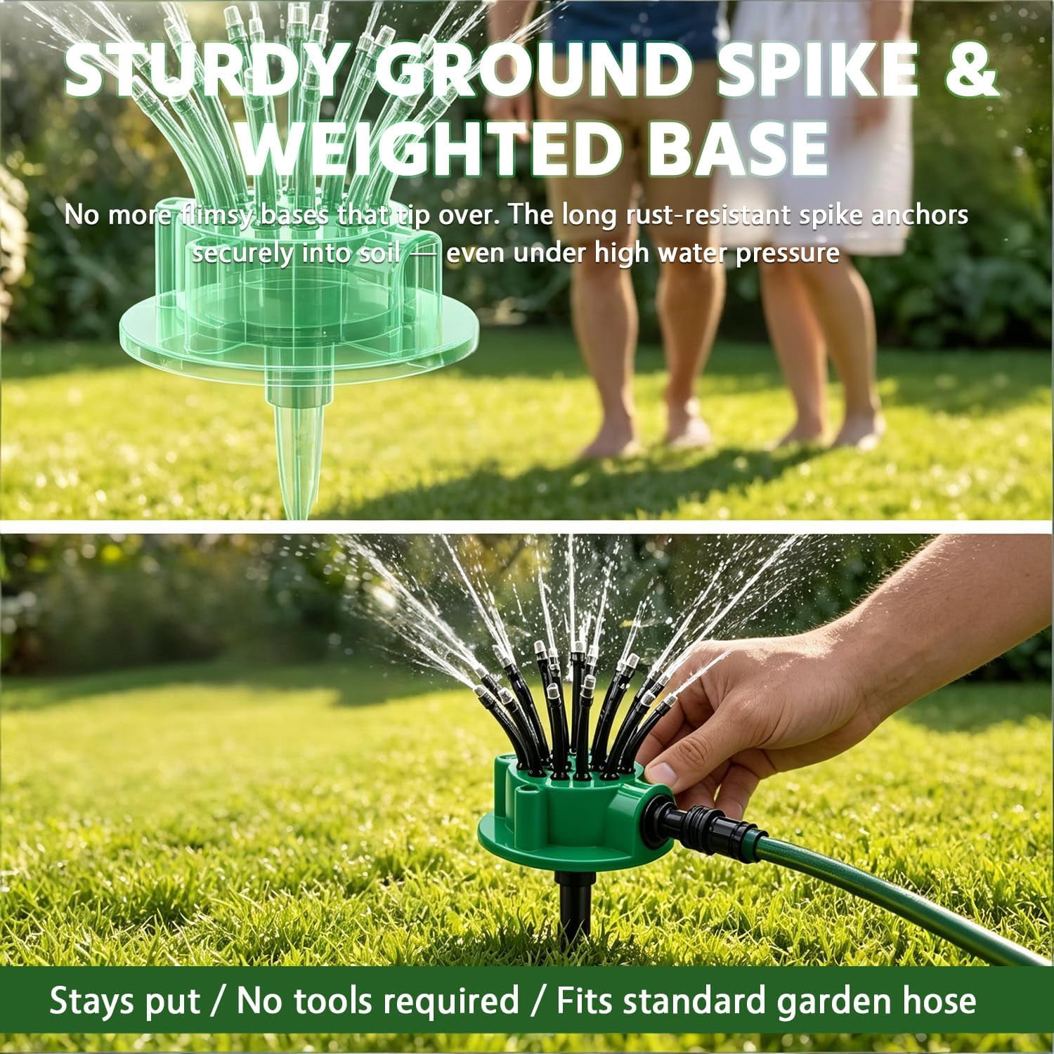 2026 New 360° Multi-Directional Lawn Sprinkler for Yard & Garden, 12 Nozzles Wide Coverage, ABS Durable Spike Base Irrigation for Large Lawn Grass Plant Outdoor (2PCS)