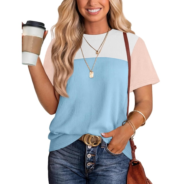 Camisetas WIHOLL 2025 para mujer, algodón, holgadas, color azul L