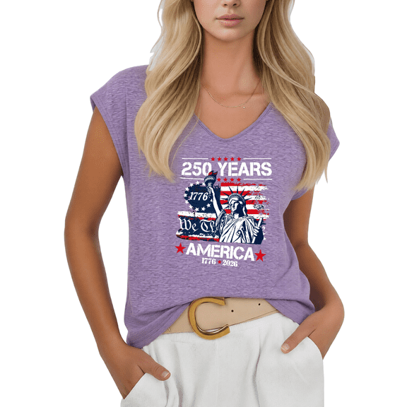 Cozymy Womens USA Liberty 250 Years Graphic Print Tshirt V Neck Sleeveless T Shirt Summer Patriotic Graphic Tees Shirts Tops