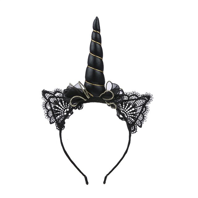 1pc Diadema de hierro Encaje Oreja de gato Bowknot Banda para el cabello Accesorios para fotos para niños Niños Negro