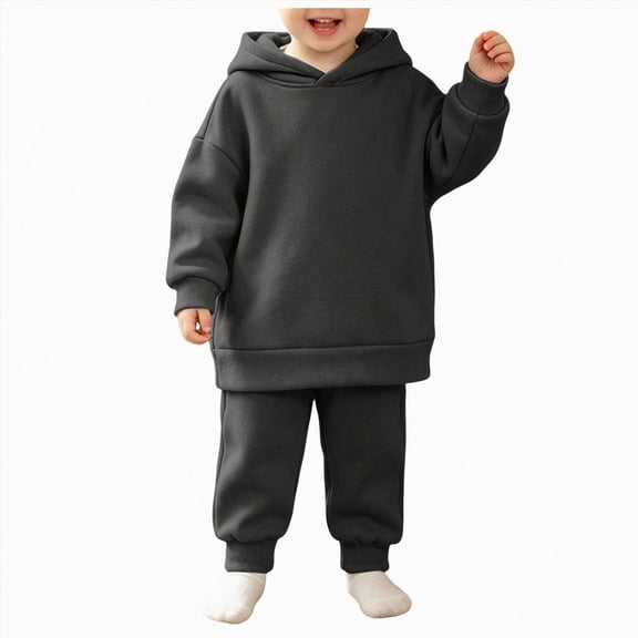 Linfrsh Toddler Fall Outfits for Girls Thickened and Winter Sports Suit for Boys and Girls Casual Pullover Hoodie Long Pants Two Piece Set