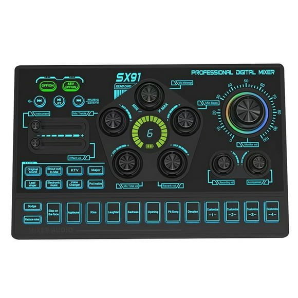 SX91 Live Sound Card USB Sound Mixer Professional Audio Mixing Console Amplifier for Live Sing PC Laptop Cellphone