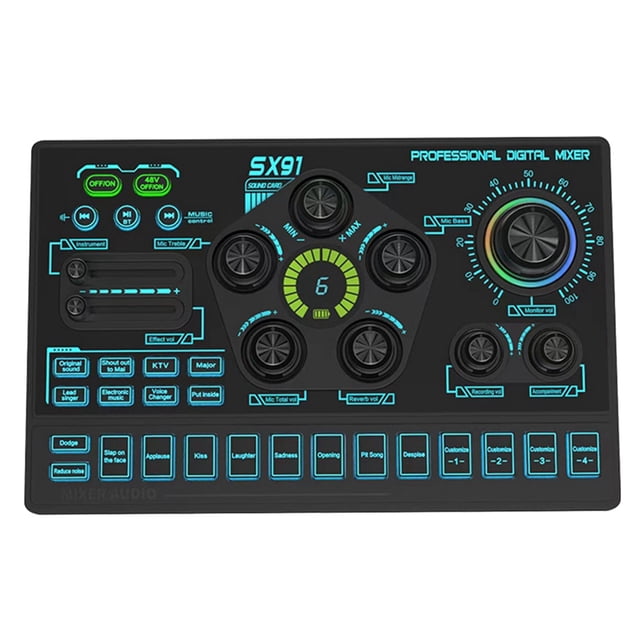 SX91 Live Sound Card USB Sound Mixer Professional Audio Mixing Console Amplifier for Live Sing PC Laptop Cellphone