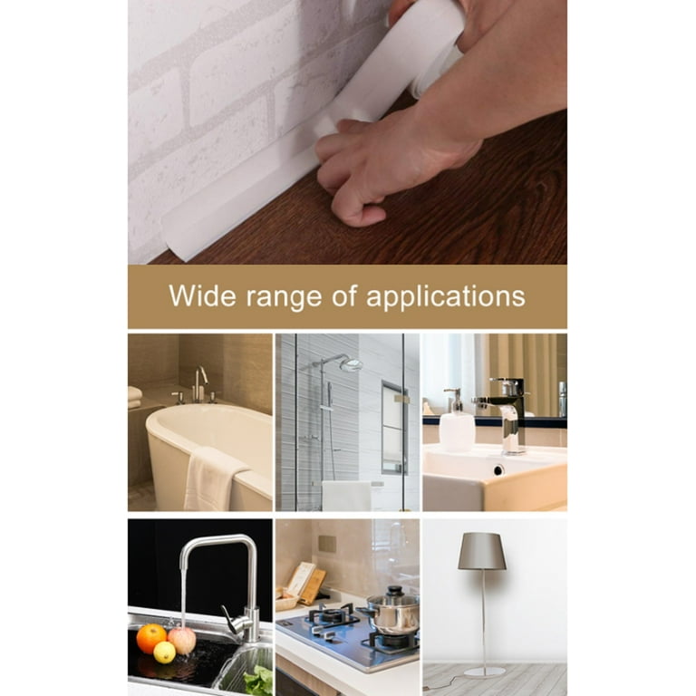 1 Pack Waterproof PVC Caulk Strip Tape Self-Adhesive Sealing for Kitchen Bathroom Toilet Sink Wall 10.5 Feet*1.5 Inches Tika, White
