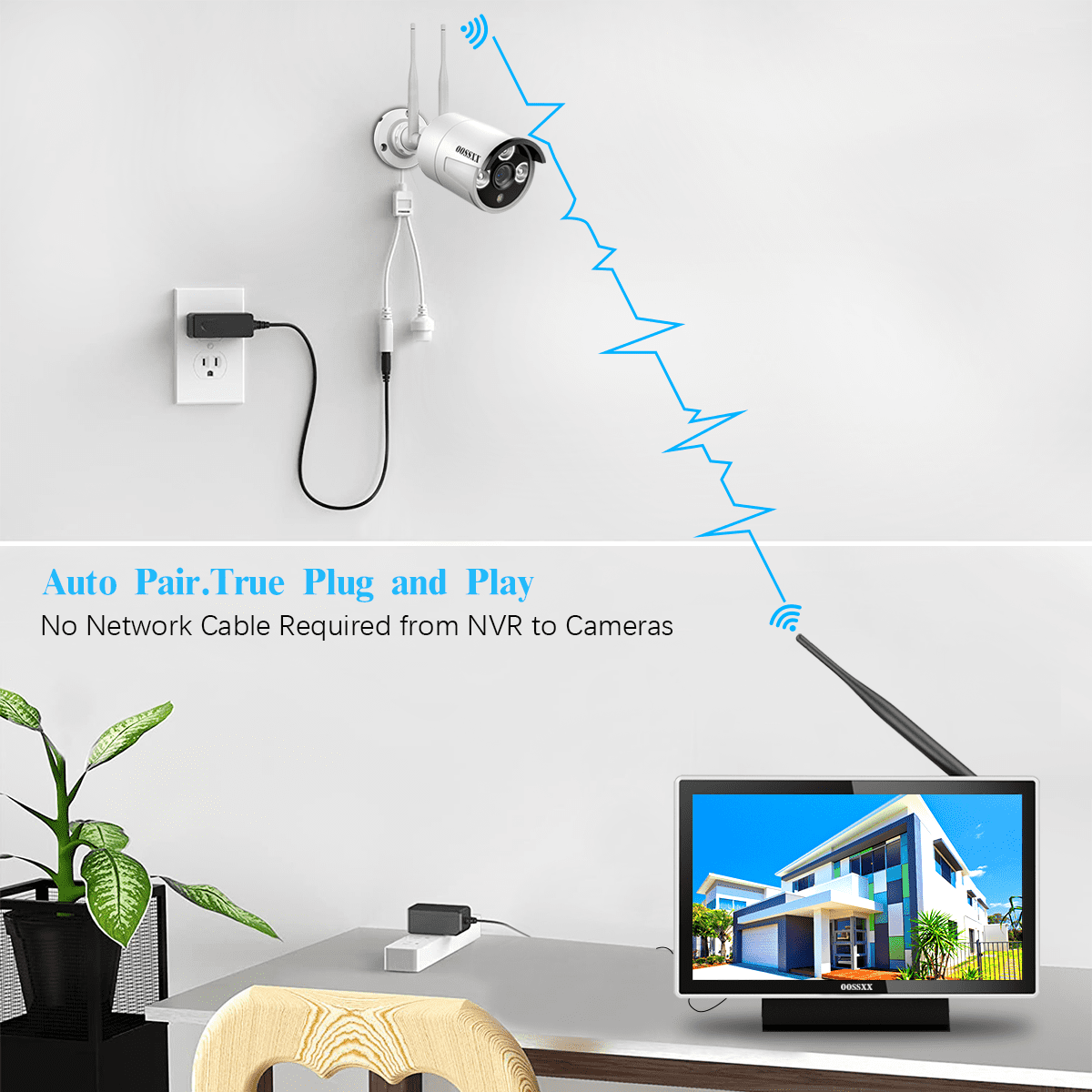 OOSSXX 3MP Security Camera System with Monitor,4PcsOutdoor camera,Security Cameras Wireless Wifi 2-Antennas 1TB
