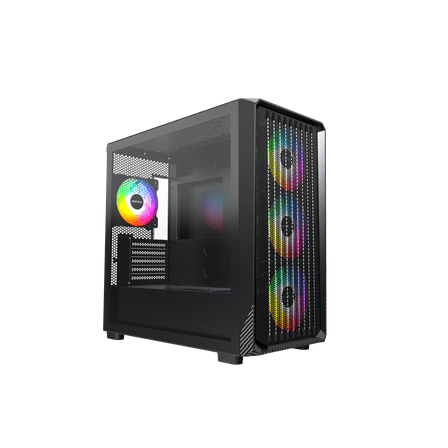MONTECH X5M - Micro ATX Gaming PC Case, High Airflow, 4x120mm ARGB Fans Pre-installed, Glass Side Panel, Carbon Fiber Print Accents, Black