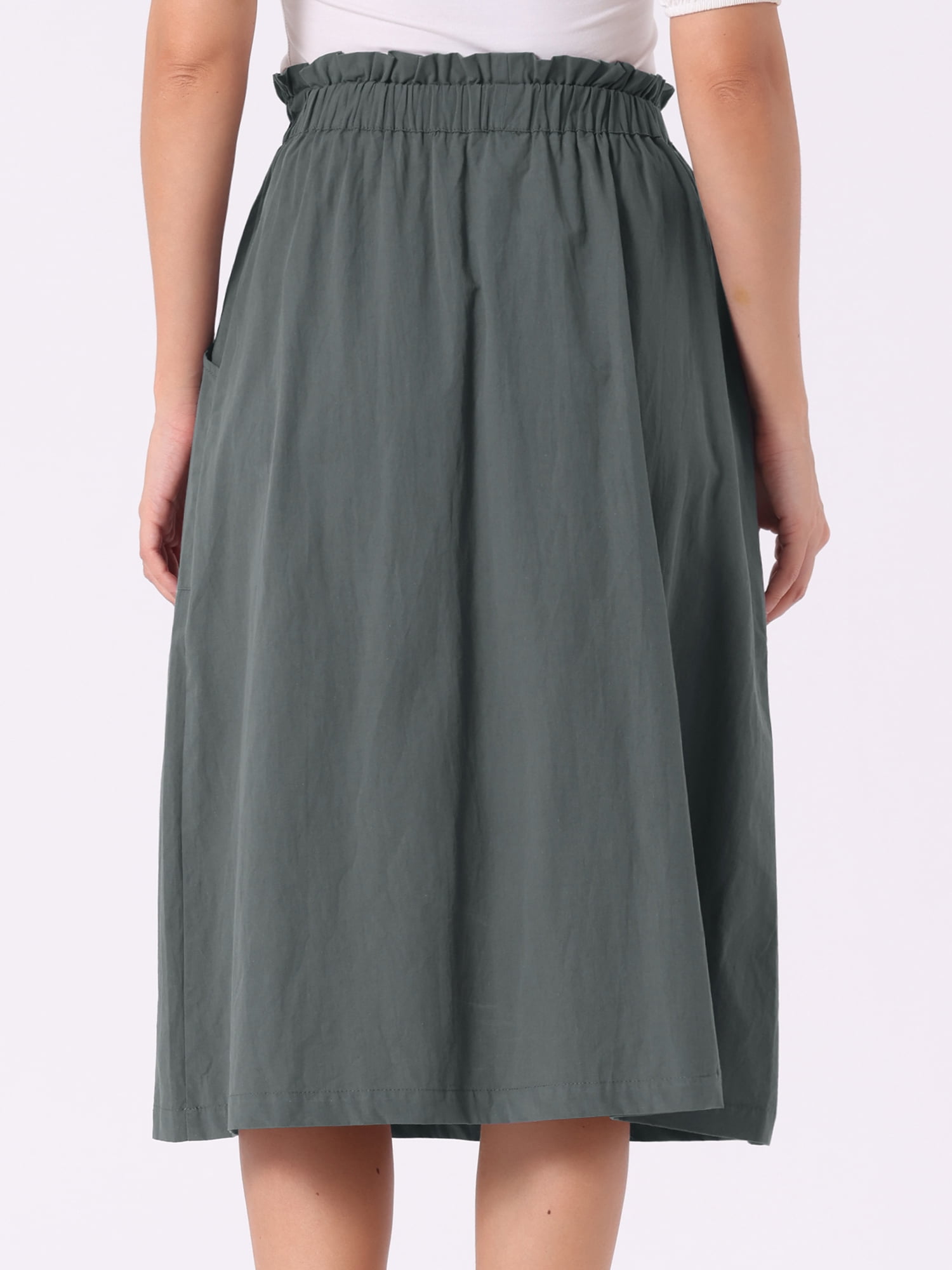 DARING DIVA Women's Cotton A-Line Midi Skirt with Pockets XS Dark Gray