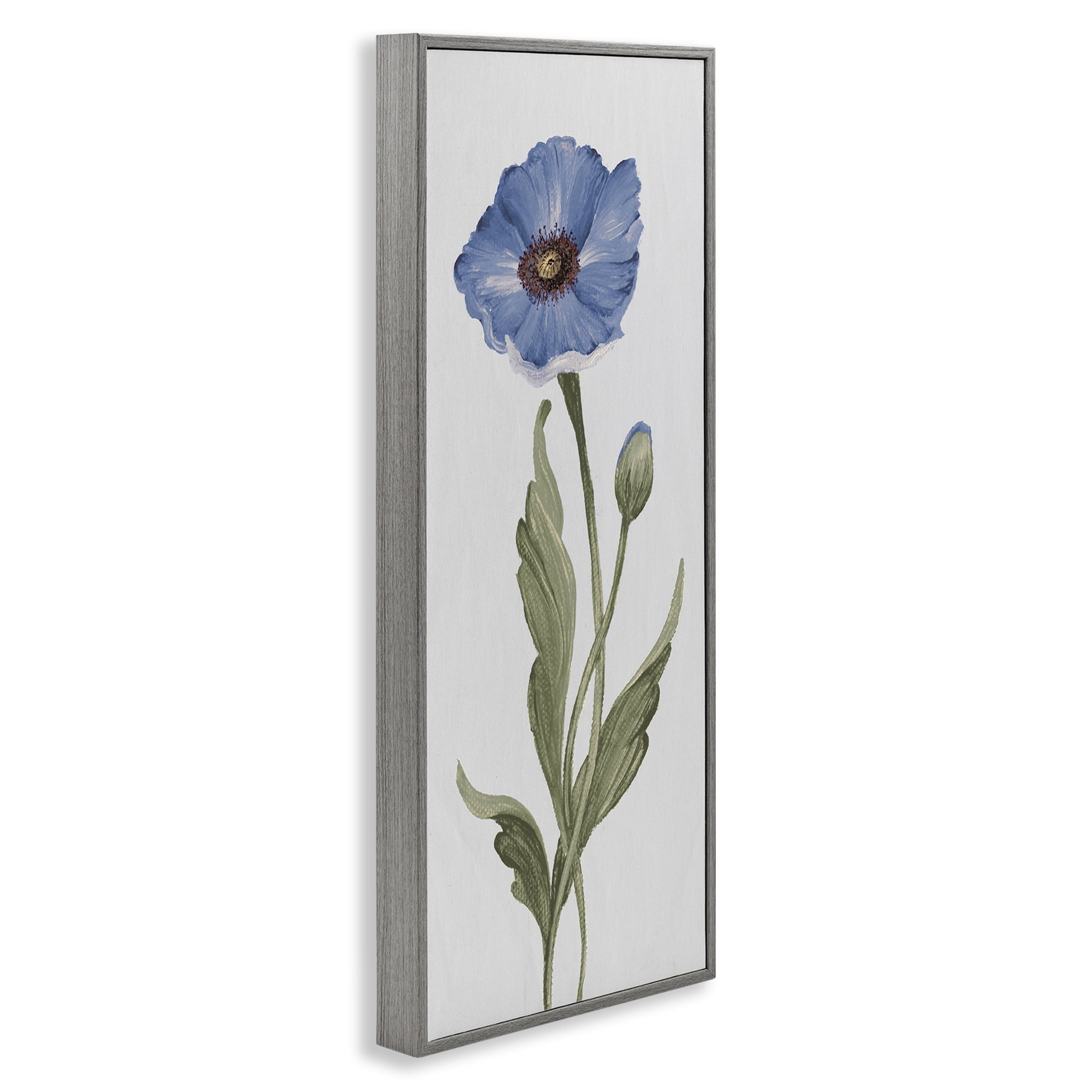Stupell Industries Blooming Blue Poppy Botanical & Floral Painting Gray Framed Art Print Wall Art, 10 x 24