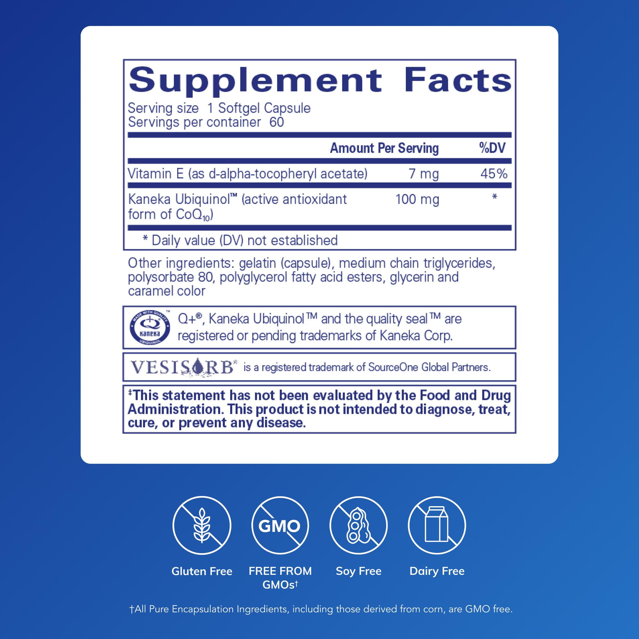 Pure Encapsulations Ubiquinol VESIsorb | Hypoallergenic Supplement | Enhanced Absorption of Active Antioxidant Form of CoQ10 | 60 Caplique Capsules