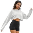 thumbnail image 4 of BUIGTTKLOP Crop Tops for Women Long Sleeve Cropped Shirts Round Neck Tops Solid Color Loose Fitting Tees Tops, 4 of 6