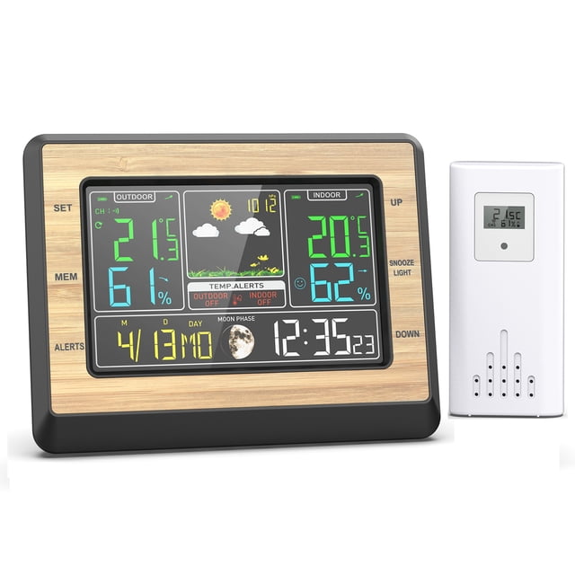 Mistaha Wireless Weather Station Indoor Outdoor Thermometer 6 Inch Color Screen Digital Weather Thermometer with