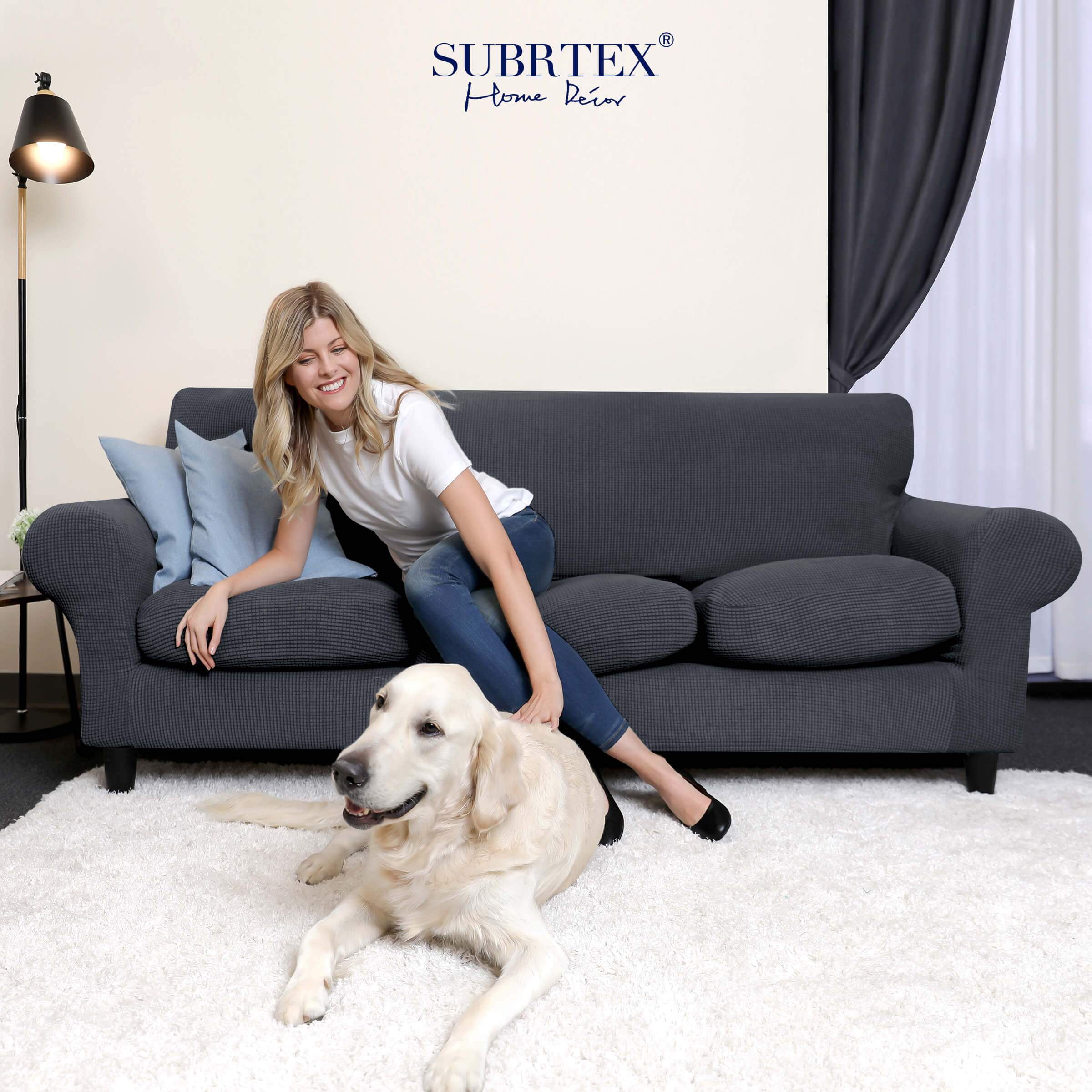 Subrtex Textured Grid Stretch Sofa Cover Couch Slipcover with Separate Cushion Cover(Gray, Sofa)