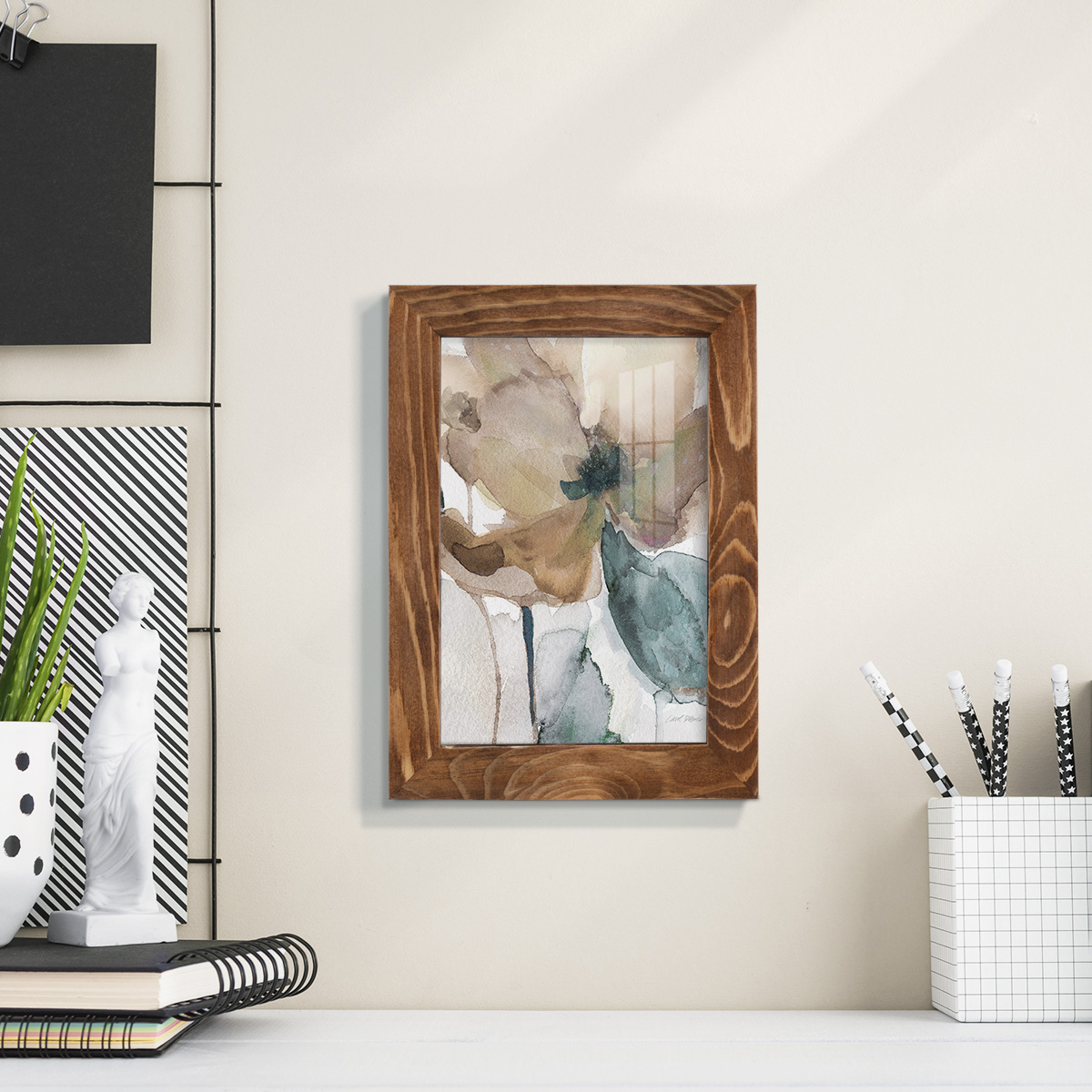 Watercolor Poppy I -Framed Print w/glass-Walnut