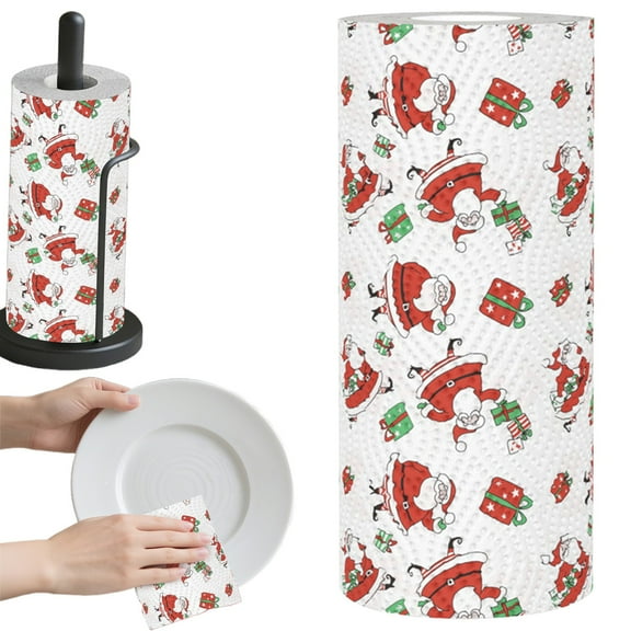 Christmas Paper Towels Kitchen Paper Hand Towels: 1 Rolls Disposable Christmas Print Paper Towel Rolls, Highly Absorbent Hand Towels for Holiday Kitchen Resturant