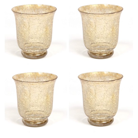 Porte-bougie Votive en Verre Mercure Effet Verre Craquelé Doré Ensemble de 4