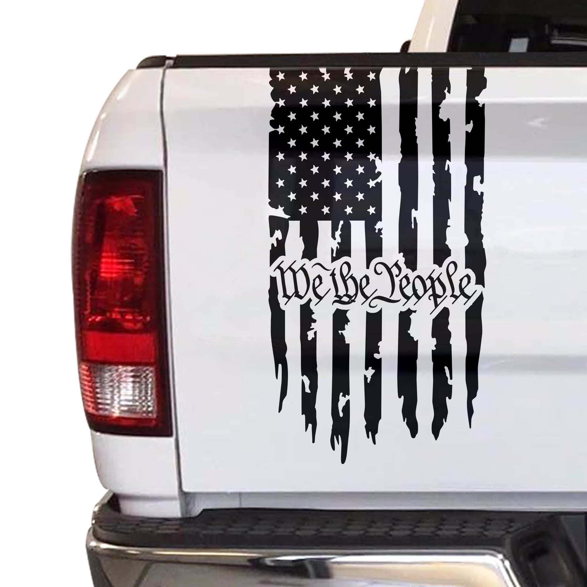 We The People Distressed American USA US Flag Truck Tailgate Vinyl Decal Preamble of the US Constitution Compatible with most Pickup Trucks Rear