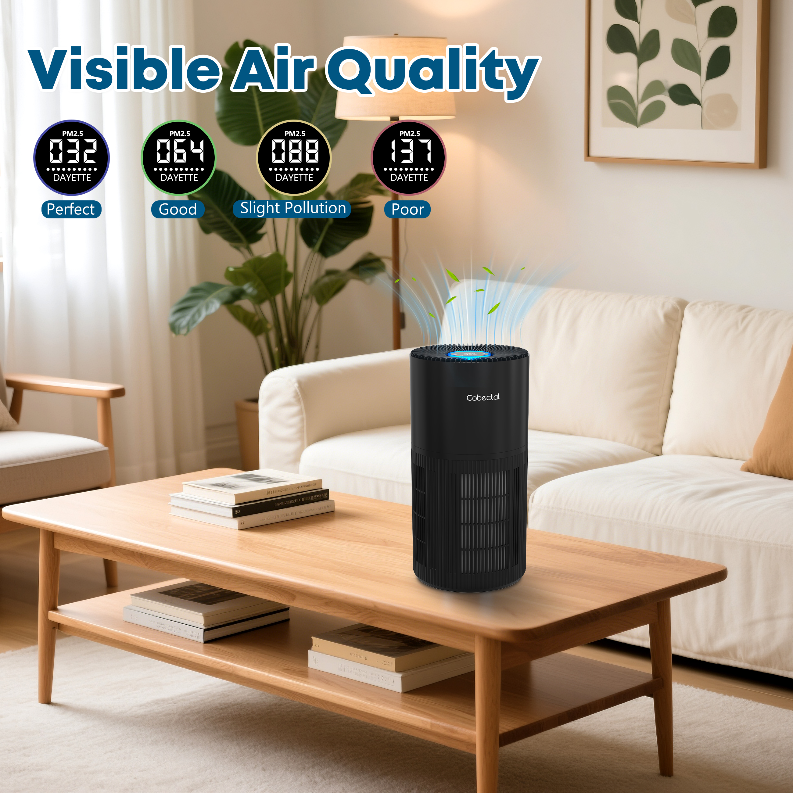 Cobectal ZQA6000A HEPA Air Purifier for Home with Dust & Hair Filter, Pet-Friendly, White