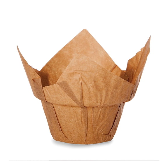 Welcome Home Brands TG0035 Kraft High-Crown-Tulip Swedish Grease-Proof Paper Baking Cup 2 Inch Diameter x 3.25 Inch High - Pack of 100