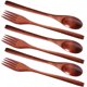 thumbnail image 1 of Tenedor de ensalada para fiestas, cuchara de madera y juego de dos piezas con mango largo, vajilla sólida portátil para adultos, cubiertos de viaje, 6 piezas, 1 of 6