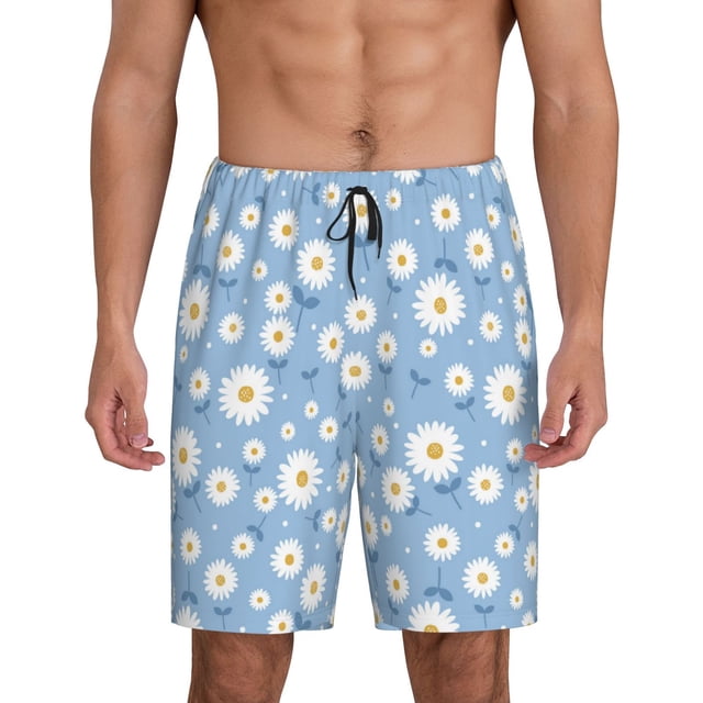 Balery Daisies Flowers Pantalones cortos de pijama de punto de algodón para hombre con cinturilla y bolsillos-Medium