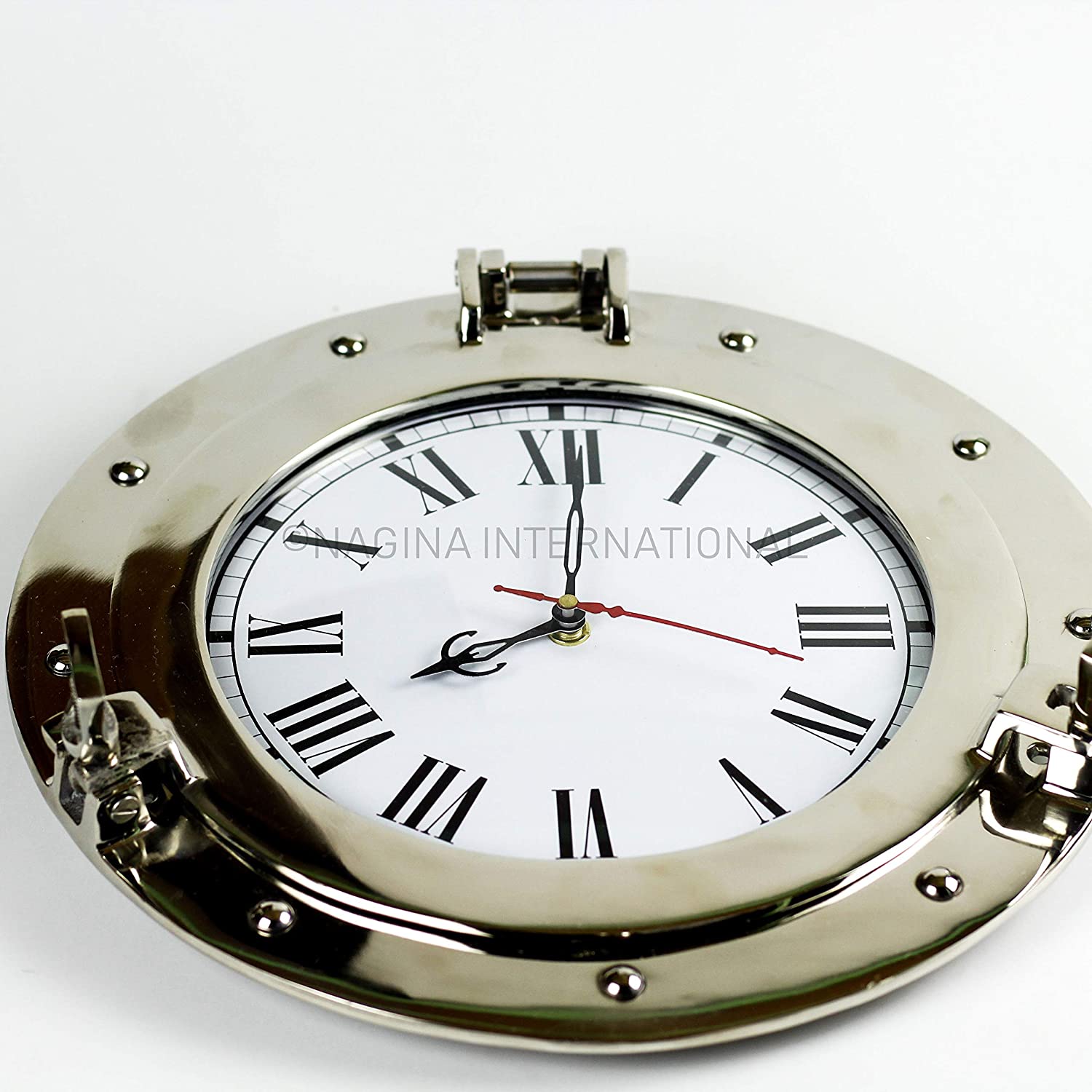 Overall Diameter 12 Inches (Approx) Viewing Area 7.50 Inches (Approx)  View Type Clock SKU Code B01N16GHJ0 Material 100% Solid Grade  Aluminum Finish Nickel Chrome Metal Crafted Po