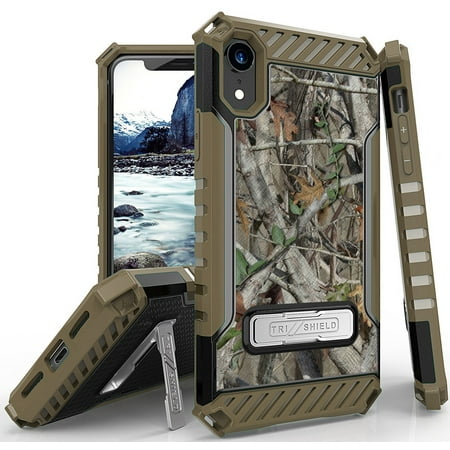 iPhone XR Case, Autumn Camouflage Tree Leaf Real Woods Rugged Hunting Camo  Cover [with Metal Kickstand + Wrist Strap Lanyard] for Apple iPhone XR  (2018) (Size 