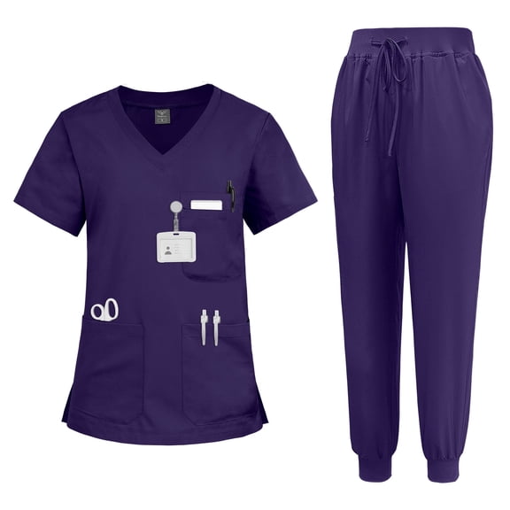 VIAOLI Women's Scrubs Set - V-Neck Top & Drawstring Jogger Scrub Pant for Nursing Uniforms, 9 colors