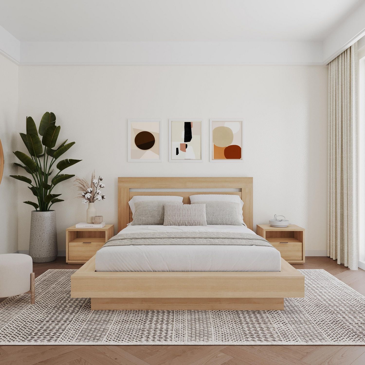 Stanley 4 Piece Bedroom Set with Headboard, Slatted Bedframe, 2 Nightstands