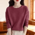 thumbnail image 6 of WTXUE Women's Tunic Sweaters Oversized Lightweight Casual Loose Long Sleeve Crewneck Pullover Tops Cable Knit Curved Sweaters Fall Outfits Bottom Sweater Wine M, 6 of 8