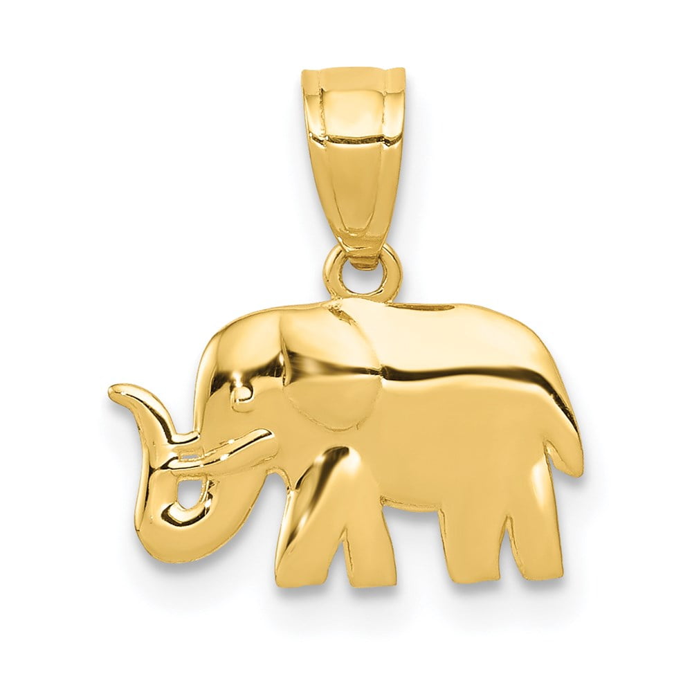 14K Yellow Gold Elephant Strength & Luck Charm Pendant with 0.9mm Singapore Chain Necklace 