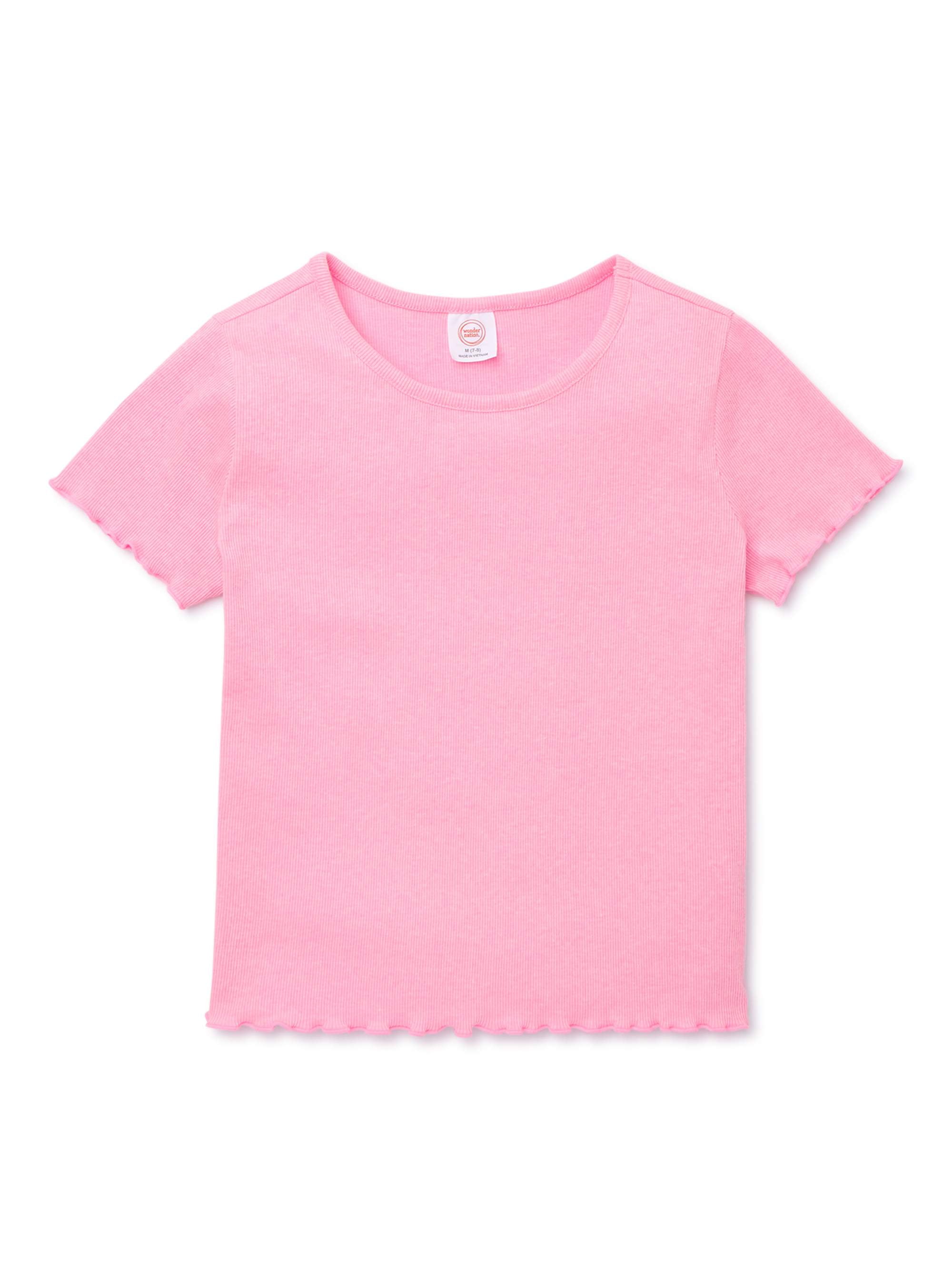 Wonder Nation Little Girls' & Big Girls' Knit Short Sleeve Rib T-Shirt ...