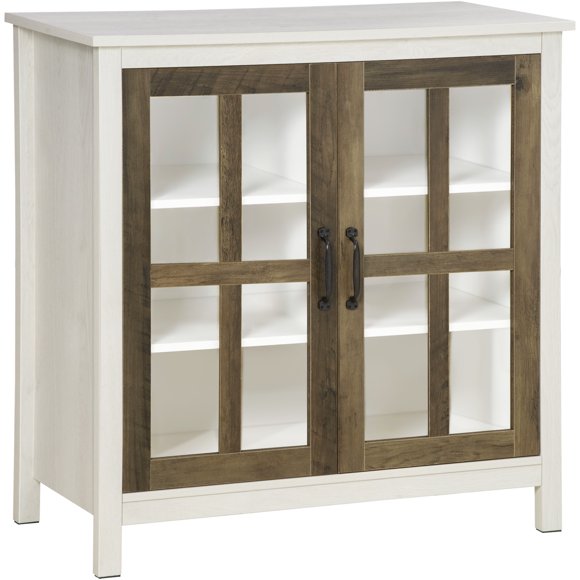 HOMCOM Kitchen Sideboard with Glass Doors Buffet Cabinet Accent Cabinet
