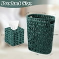 thumbnail image 3 of Wicker Trash Can & Square Tissue Box, Handwoven Waterproof Waste Basket with Handles, Wicker Home Set for Bedroom, Bathroom, Kitchen, Office, Balcony (Dark Green), 3 of 15