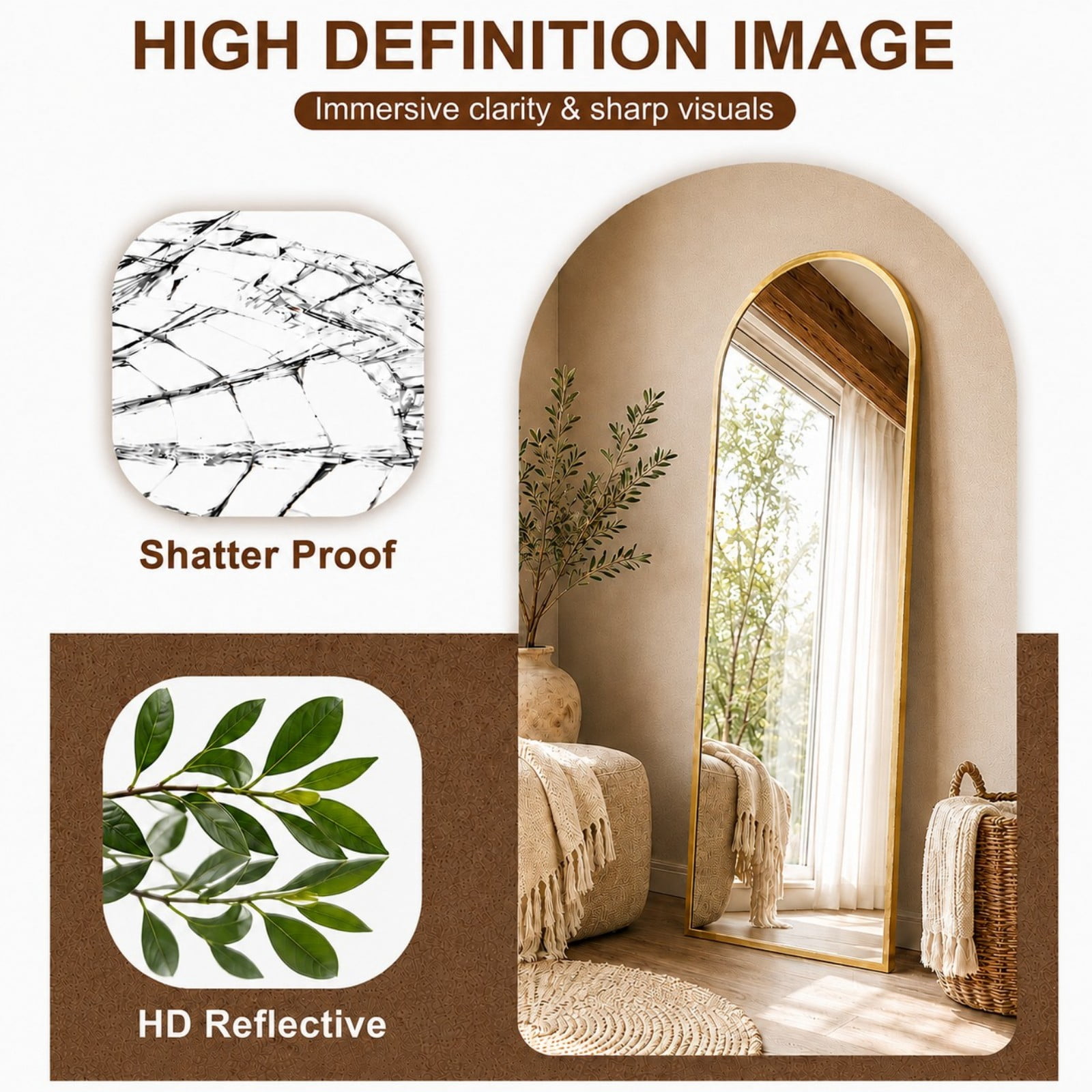 Cenovo 56"x 15" Arched Full Length Mirror Full Body Floor Mirrors, Gold