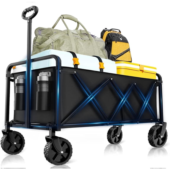 Heavy-Duty Folding Utility Wagon with All-Terrain Wheels & Side Cup Holders – Ideal for Camping, Beach, Garden & Outdoor Adventures.,多色