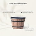 thumbnail image 5 of 8-inch-Plant-Pots-Indoor-Outdoor, Barrel Planters with Drainage Holes & Saucer, Plastic Flower Pots Imitation Wine Barrel Design, Decorative Garden Pots for Plants, 5 of 8