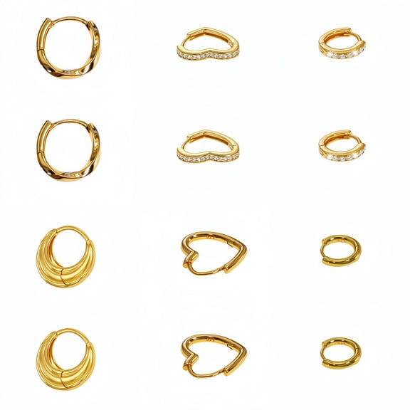 Gold Plated Earrings for Women,6 Pairs Heart 14k Gold Plated Hoop Earrings,Hypoallergenic Chunky Jewelry Set Gifts