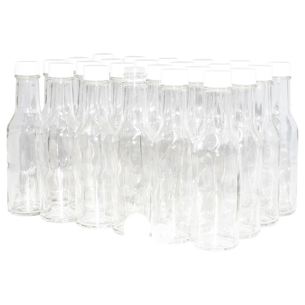 5 oz. Clear Glass Hot Sauce Bottle with White Unlined Cap and Orifice Reducer (24/414) (V1)-24 (V1)